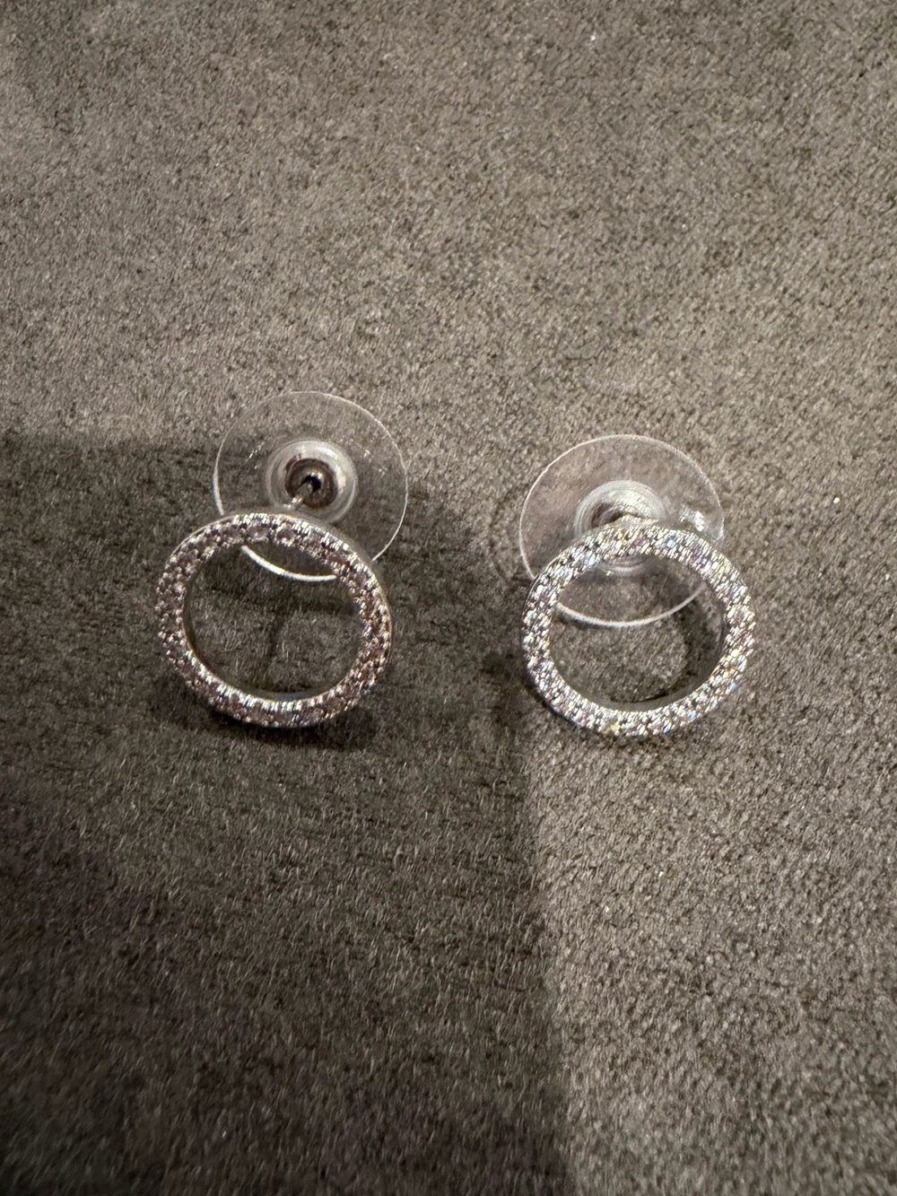 Silver Crystal Open Circle Stud Earrings - Sparkling Round Hoop